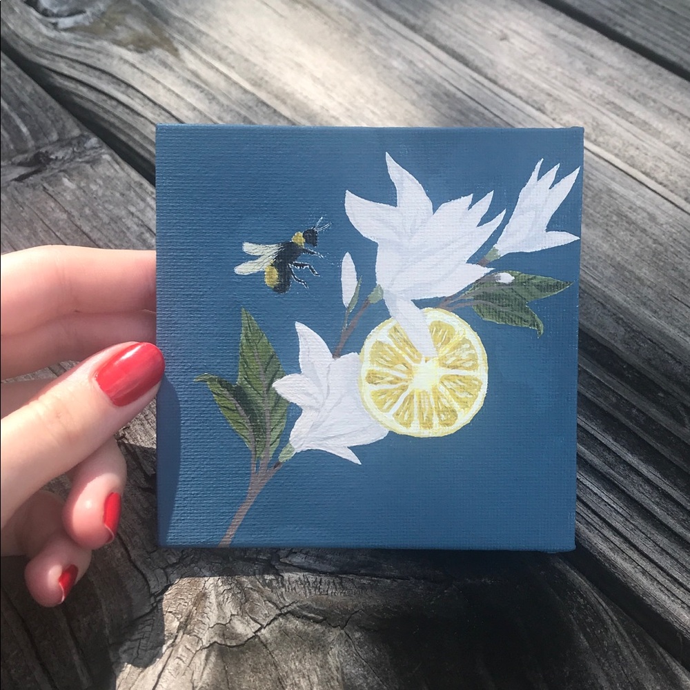 Lemon Bee mini painting